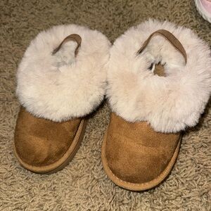 Cozy Brown and Cream Kids Fur-Lined Slippers